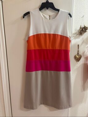 Colorblock Shift Dress - White, Orange, Pink, Fuchsia, Taupe